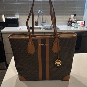 Michael Kors Brown and Tan Jet Set Travel BeachTote Bag